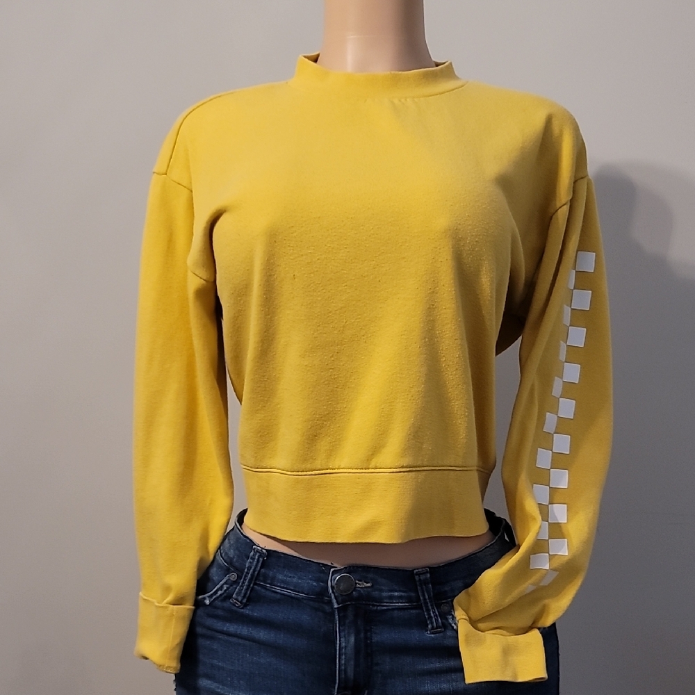 Vans Yellow Cropped Sweatshirt w Checkered Sleeve